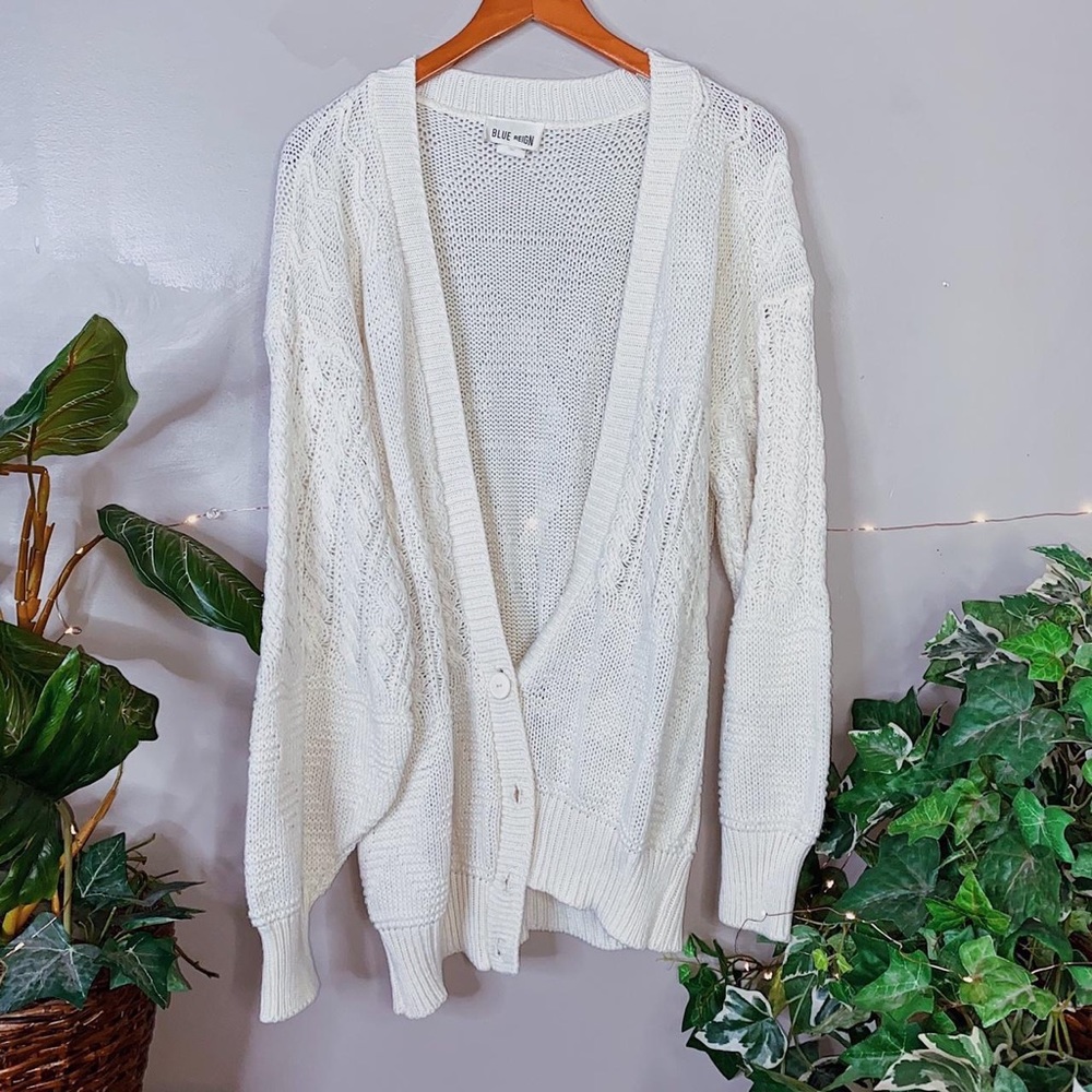 80s Vintage Blue Region White Button Up Knit Cardigan